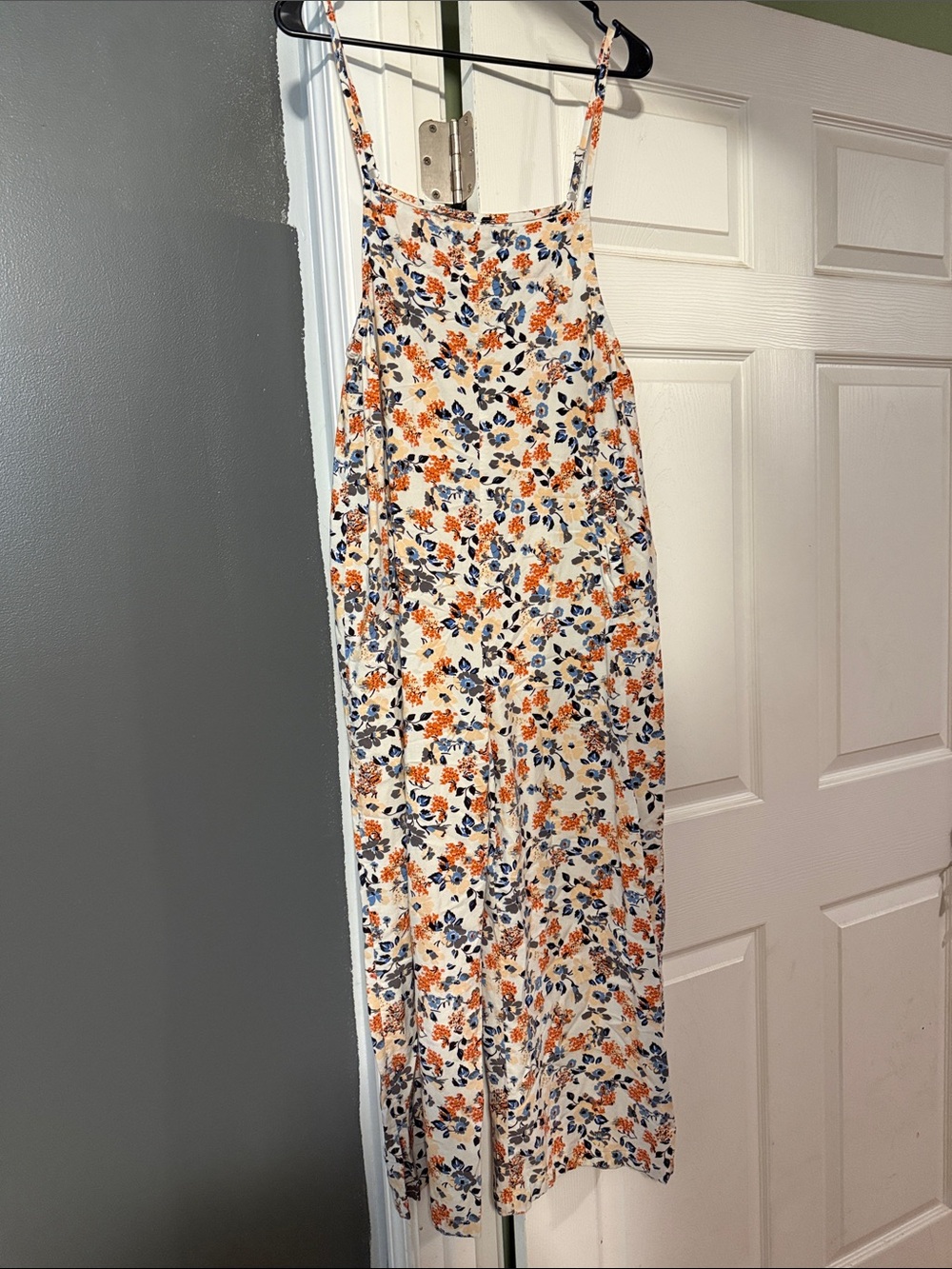 Floral Spaghetti Strap overalls - Orange & Navy on Cream